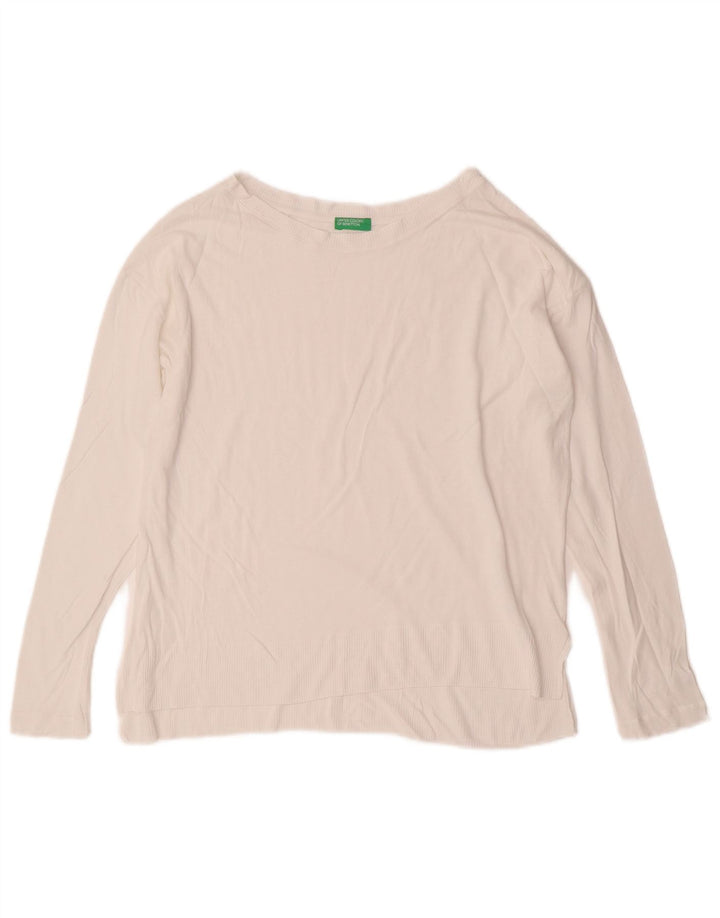 BENETTON Dame Boat Neck Jumper Sweater UK 14 Medium White