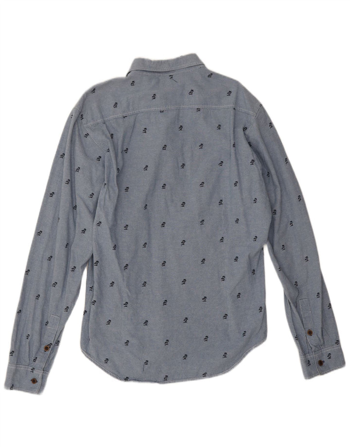 Zara Herre Slim Fit Pullover Shirt Stor blå plettet bomuld