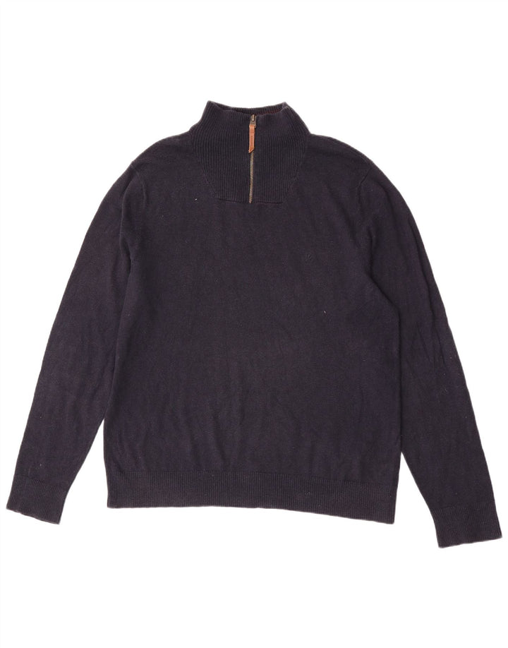 Fat Face Herre Zip Neck Jumper Sweater Stor Marineblå Bomuld