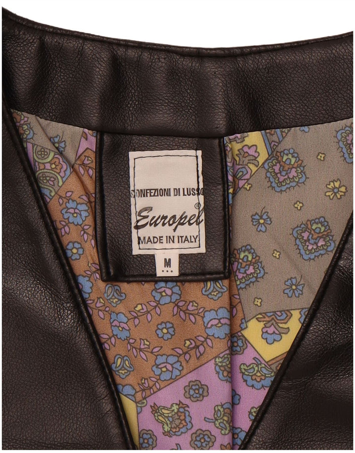 VINTAGE Mens Leather Waistcoat Medium Black