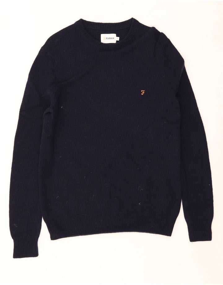 FARAH Herre sweater med rund hals, lille marineblå lammeuld