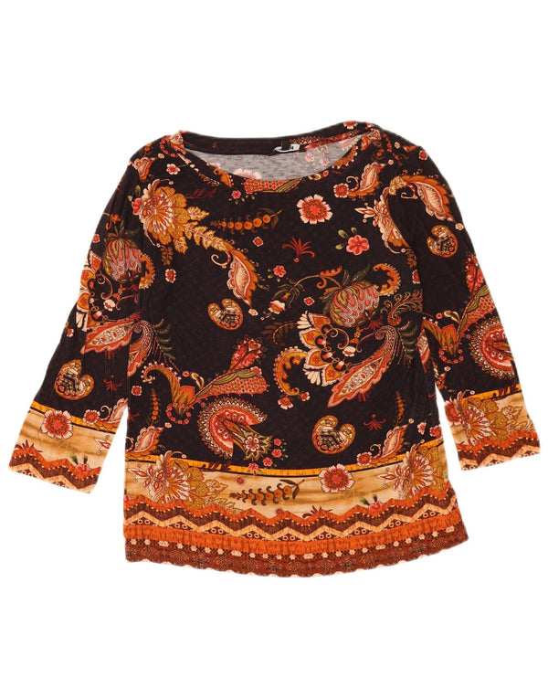 Desigual Dame Grafisk Top 3/4 ærmer UK 10 Small Black Paisley Viscose