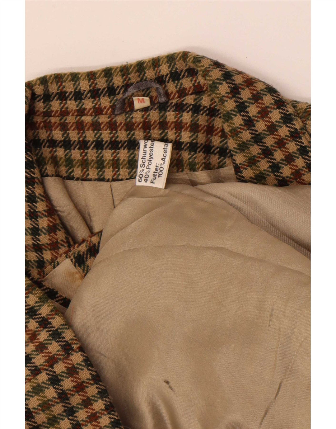 Vintage dame 3-knaps blazerjakke UK 12 Medium Khaki Houndstooth Uld