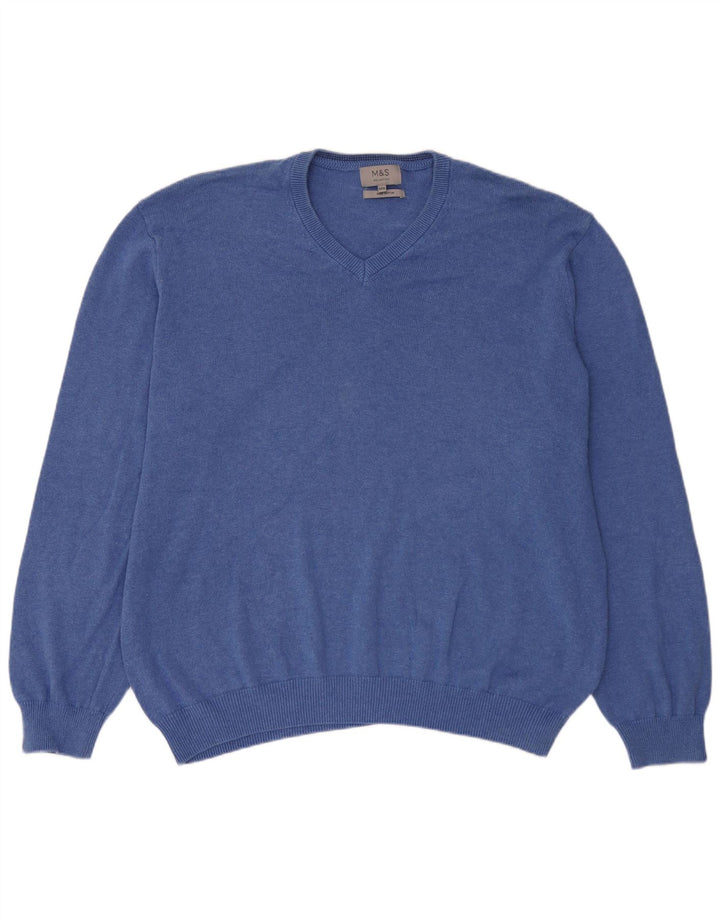 Marks & Spencer Herre V-hals sweater 3XL blå bomuld
