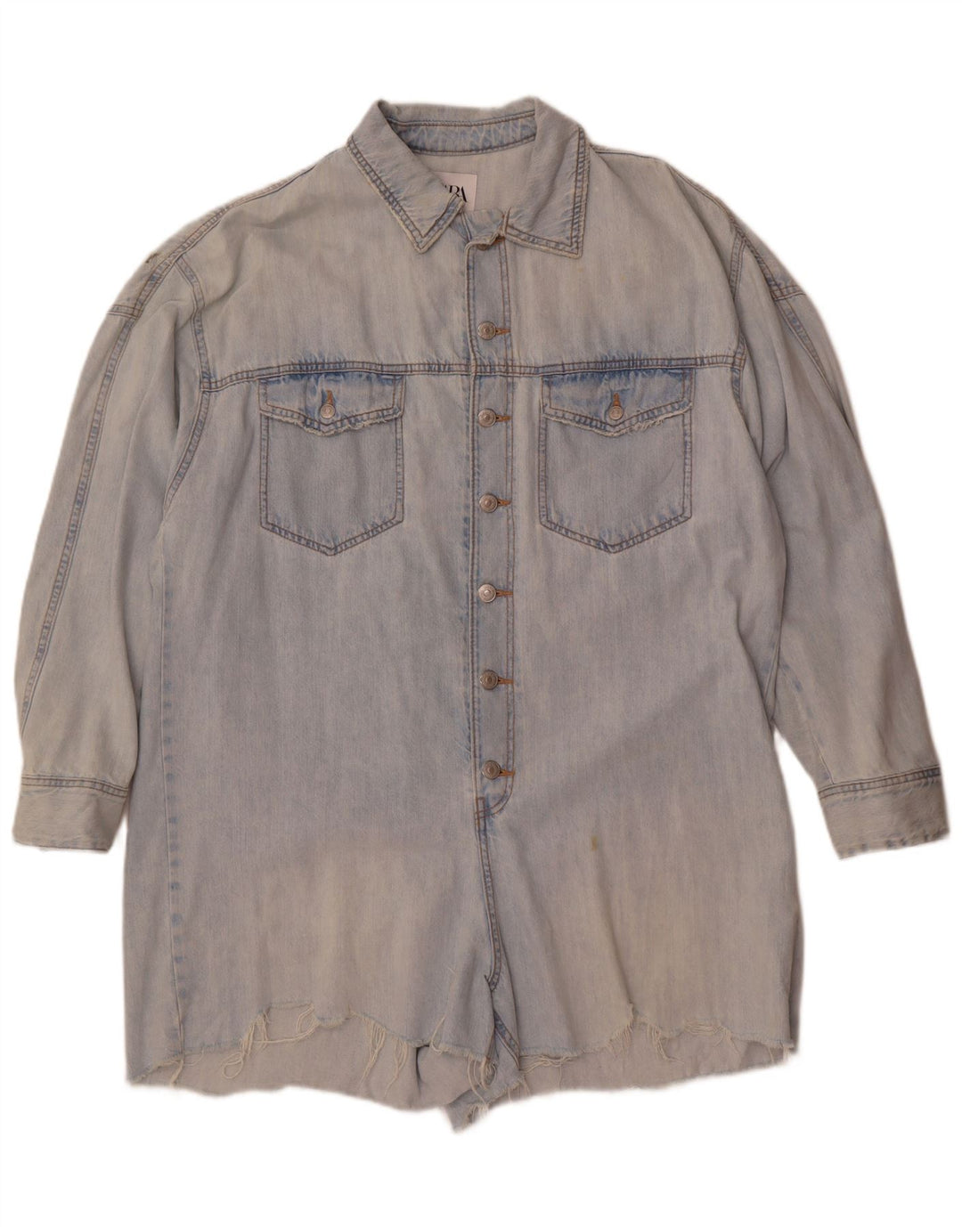 Zara Dame Oversized Denim Playsuit UK 16 Large Blue Cotton
