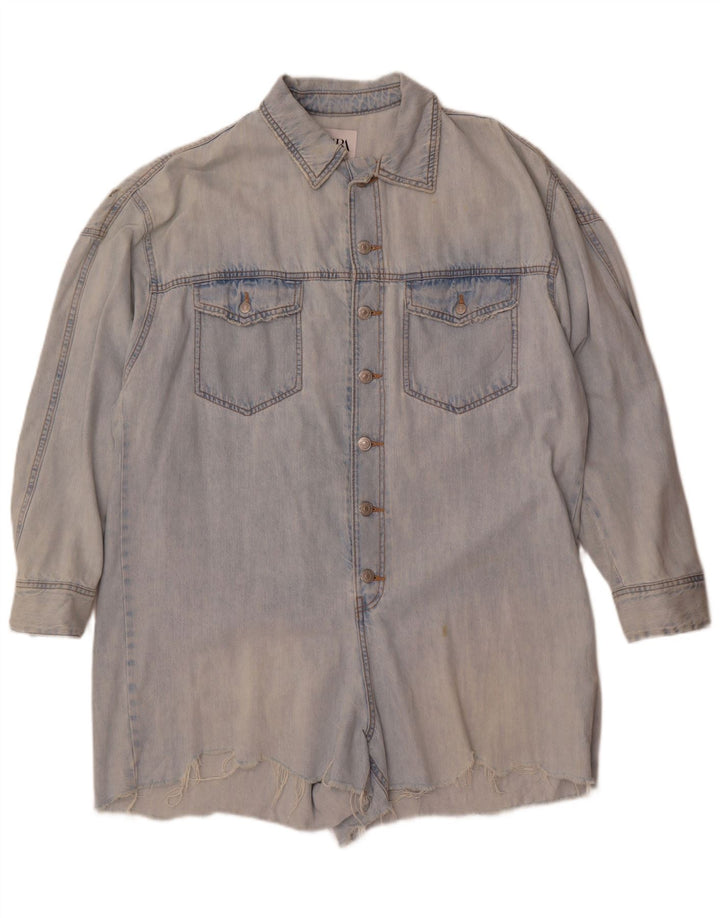 Zara Dame Oversized Denim Playsuit UK 16 Large Blue Cotton