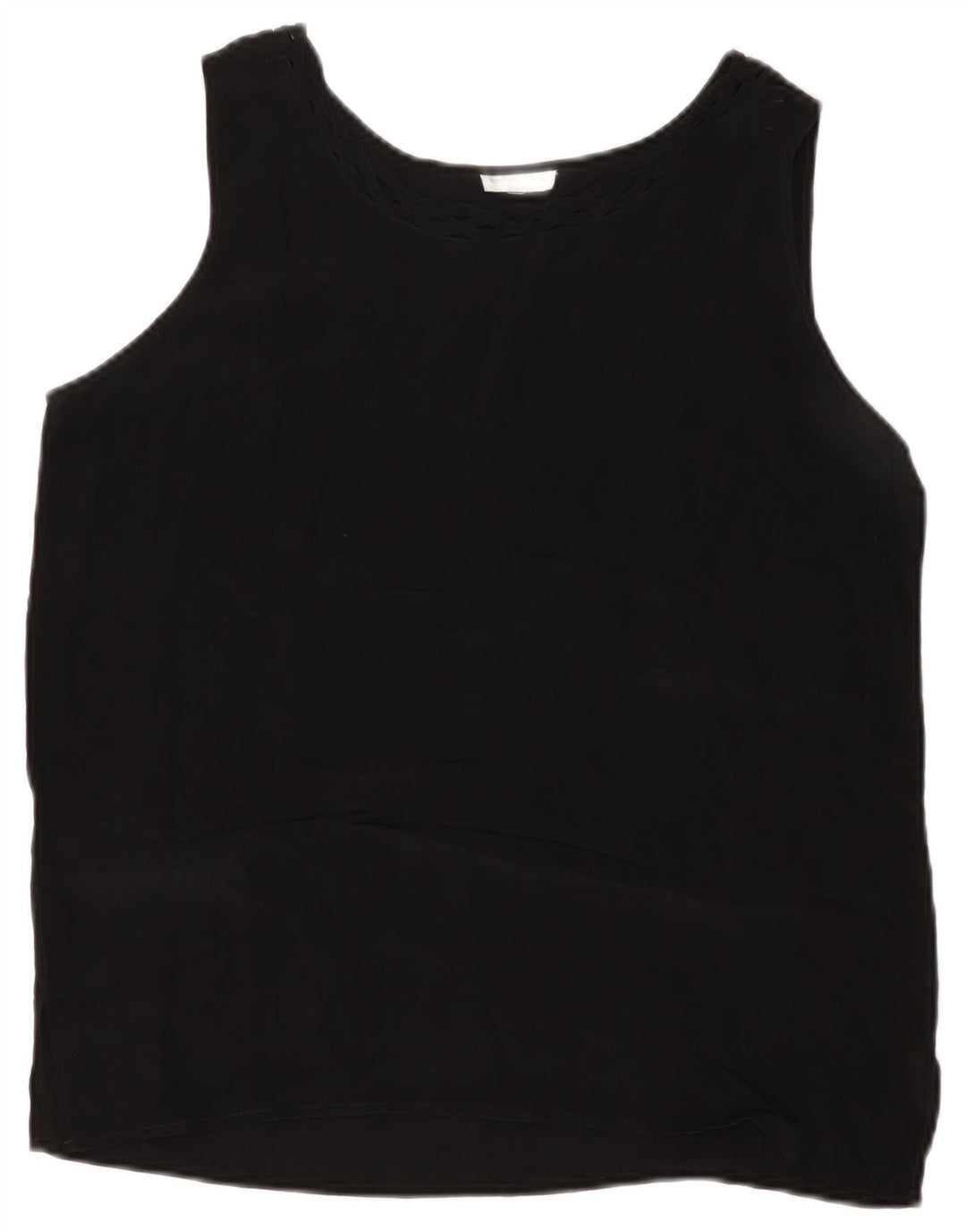 VINTAGE Dame ærmeløs bluse Top UK 14 Medium Sort Silke