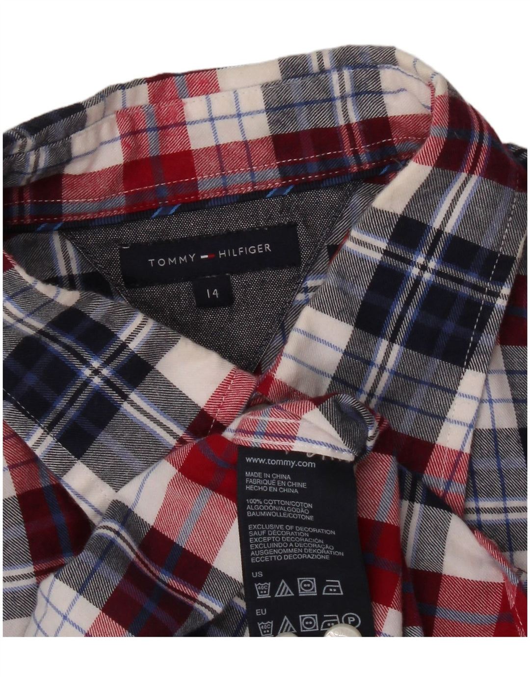 TOMMY HILFIGER Boys Graphic Shirt 13-14 Years Multicoloured Plaid Cotton
