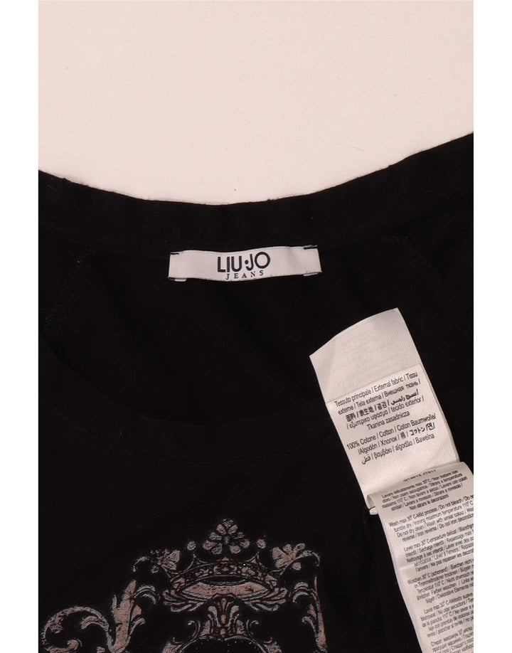 Liu Jo Kvinder Grafisk Vest Top UK 10 Lille Sort Bomuld