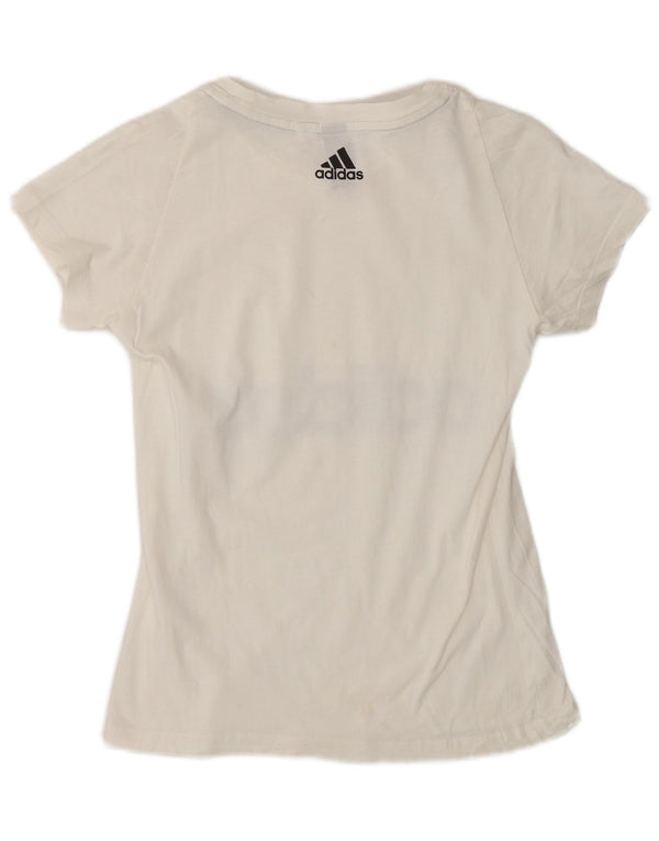 Adidas Dame Grafisk T-Shirt Top UK 10 Small White