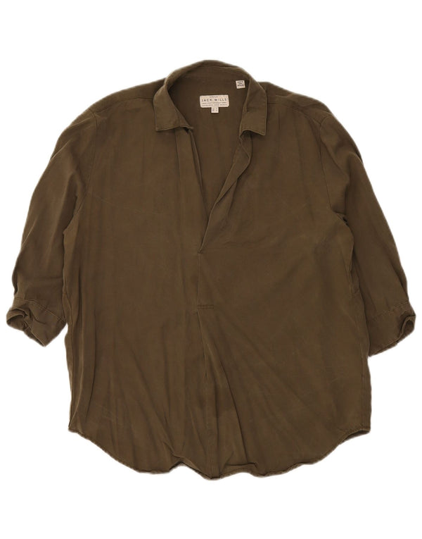 Jack Wills dame 3/4 ærmet oversized bluse top UK 4 XS Khaki Lyocell
