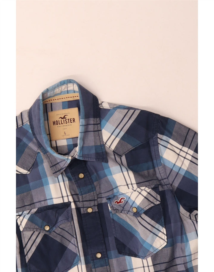 HOLLISTER Herreskjorte Stor marineblå plaid bomuld
