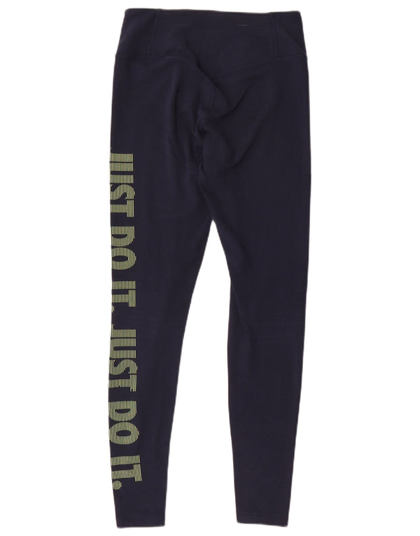 Nike Dame Dri Fit Grafiske Leggings UK 6 XS Navy Blue