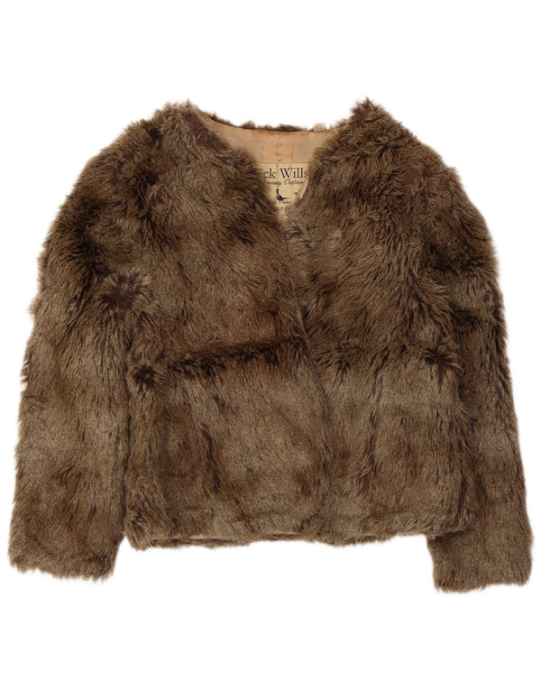 Jack Wills Dame imiteret Pels Bolero Jacket UK 12 Medium Brun Akryl