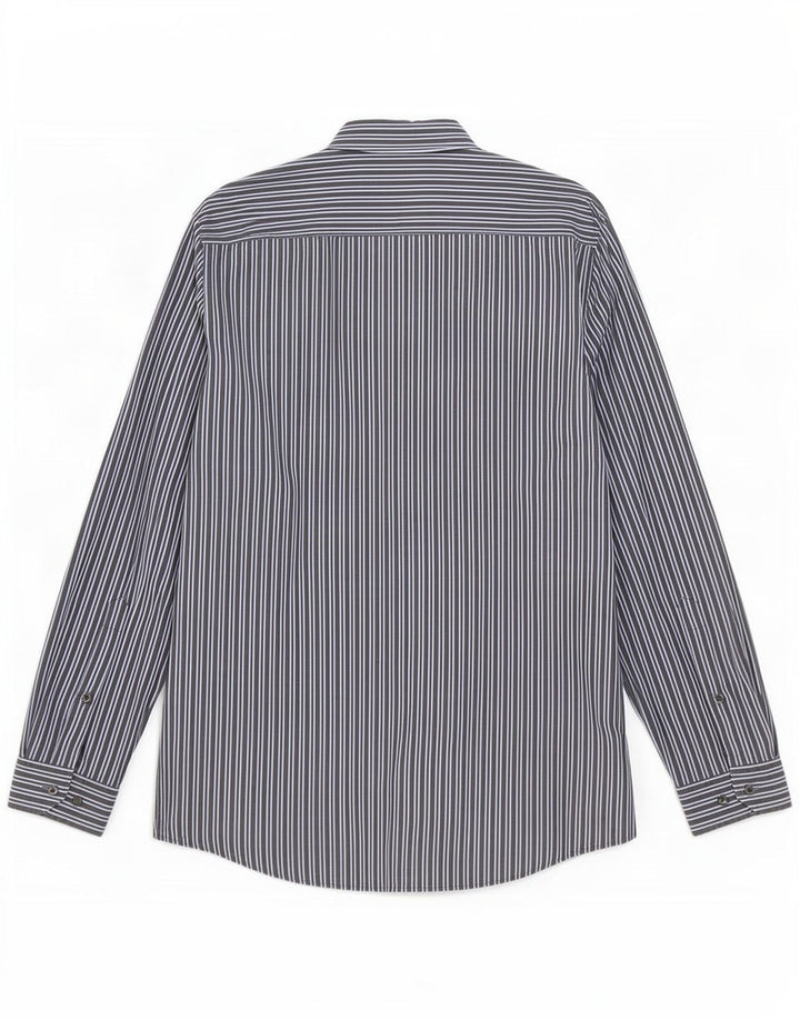Hugo Boss herreskjorte str. 40 15.5 Medium marineblå nålestribet bomuld