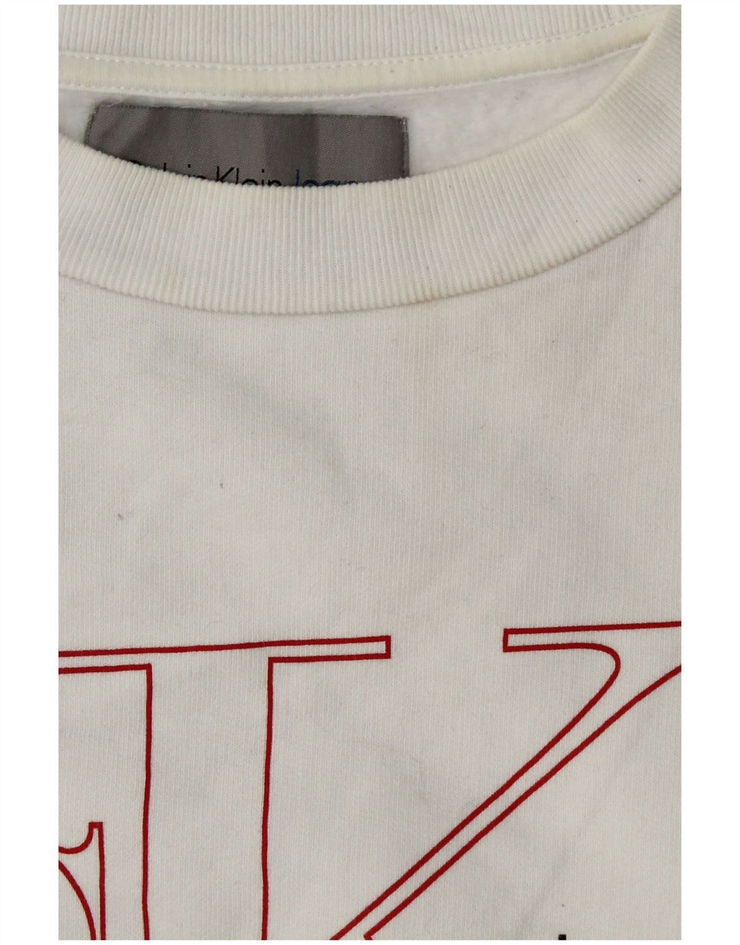 CALVIN KLEIN JEANS Dame Crop Graphic Sweatshirt Jumper UK 6 XS Hvid