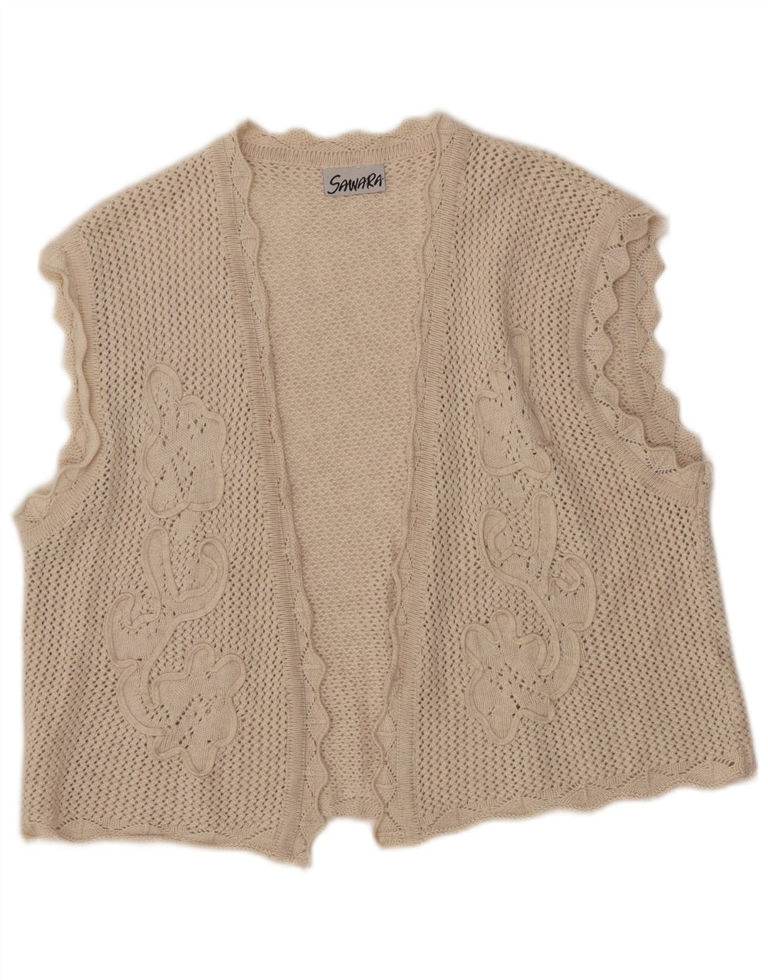 VINTAGE Womens Crop Ærmeløs hæklet cardigan sweater UK 14 Large Beige