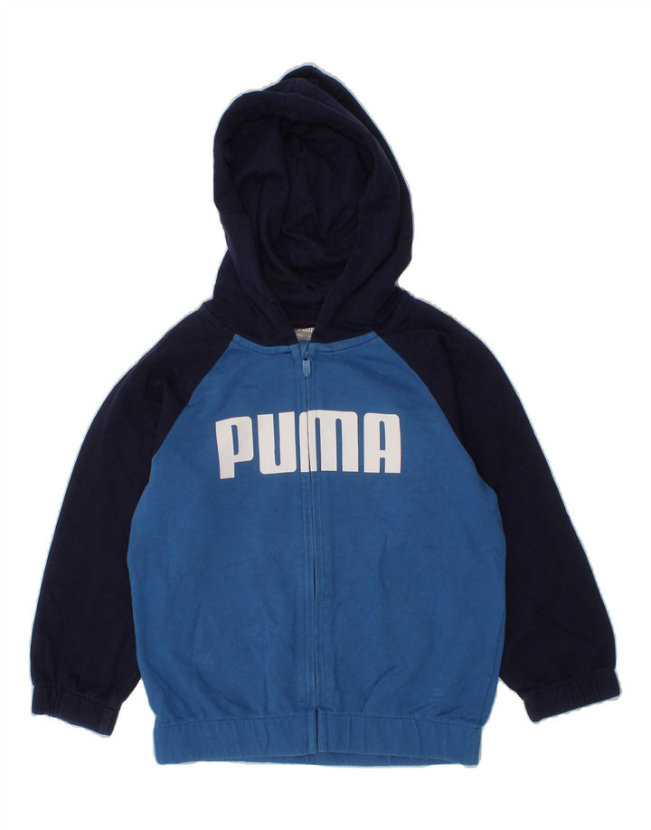 PUMA Boys Graphic Zip Hoodie Sweater 2-3 Years Blue Colourblock Vintage Puma and Second-Hand Puma from Messina Hembry 
