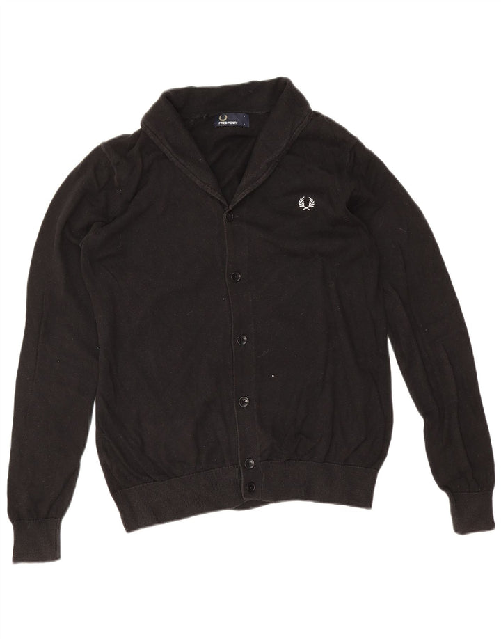 Fred Perry Boys Cardigan Sweater 13-14 År Stor Sort Bomuld
