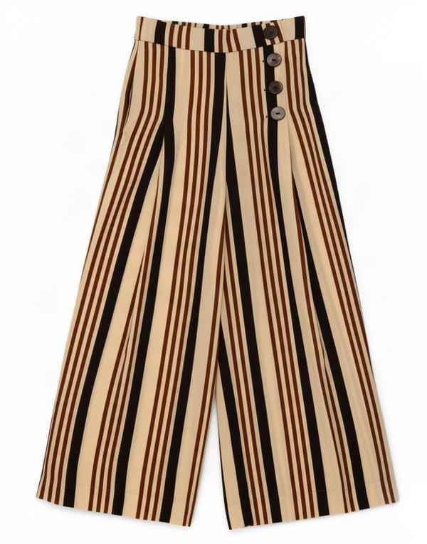 Zara kvinders brede ben Casual bukser XS W24 L24 Beige stribet polyester