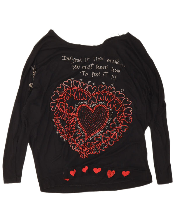 Desigual Dame Oversized grafisk top 3/4 ærmer UK 16 Large Black Viscose