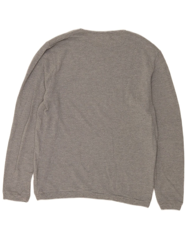 Zara Mens Crew Neck Jumper Sweater Large Grey Cotton