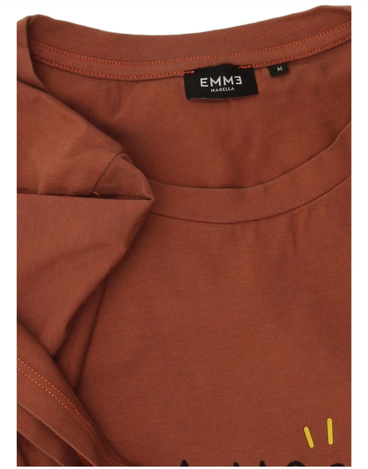 Emme Grafisk T-Shirt Top UK 14 Medium Brun Bomuld