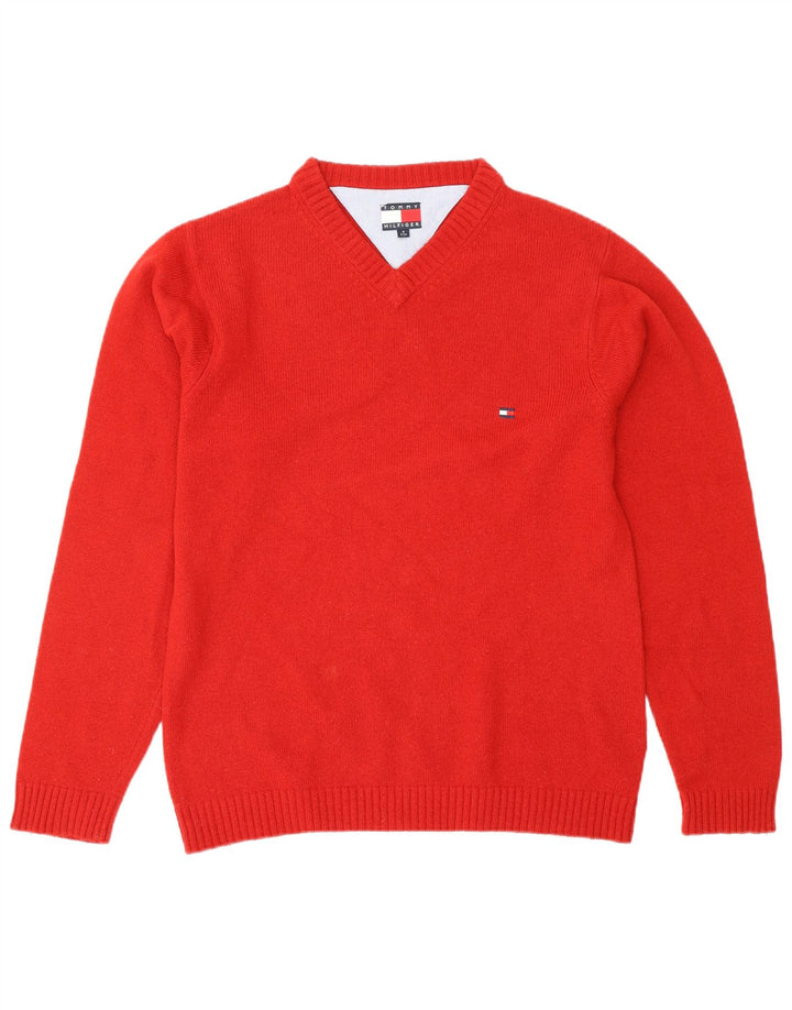 TOMMY HILFIGER Herre V-hals sweater Lille rød lammeuld