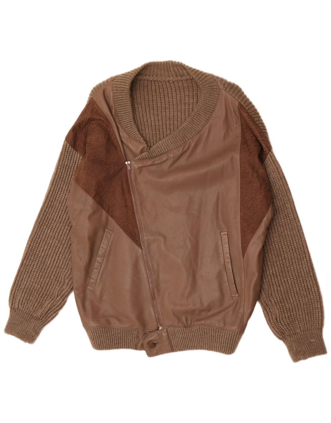 Vintage herre læder cardigan sweater Stor brun uld