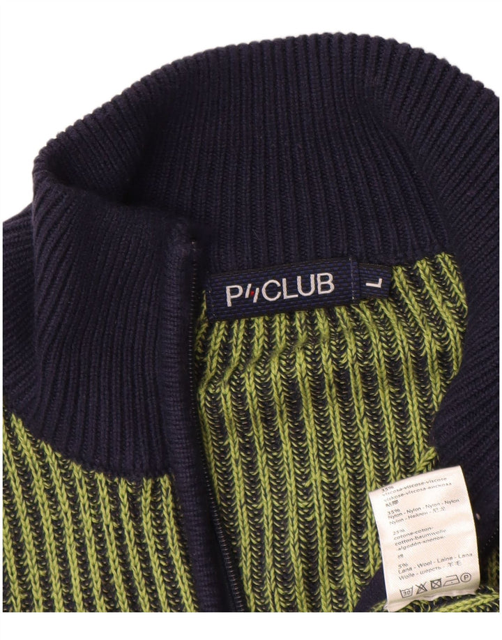 Vintage herre cardigan sweater stor grøn stribet viskose