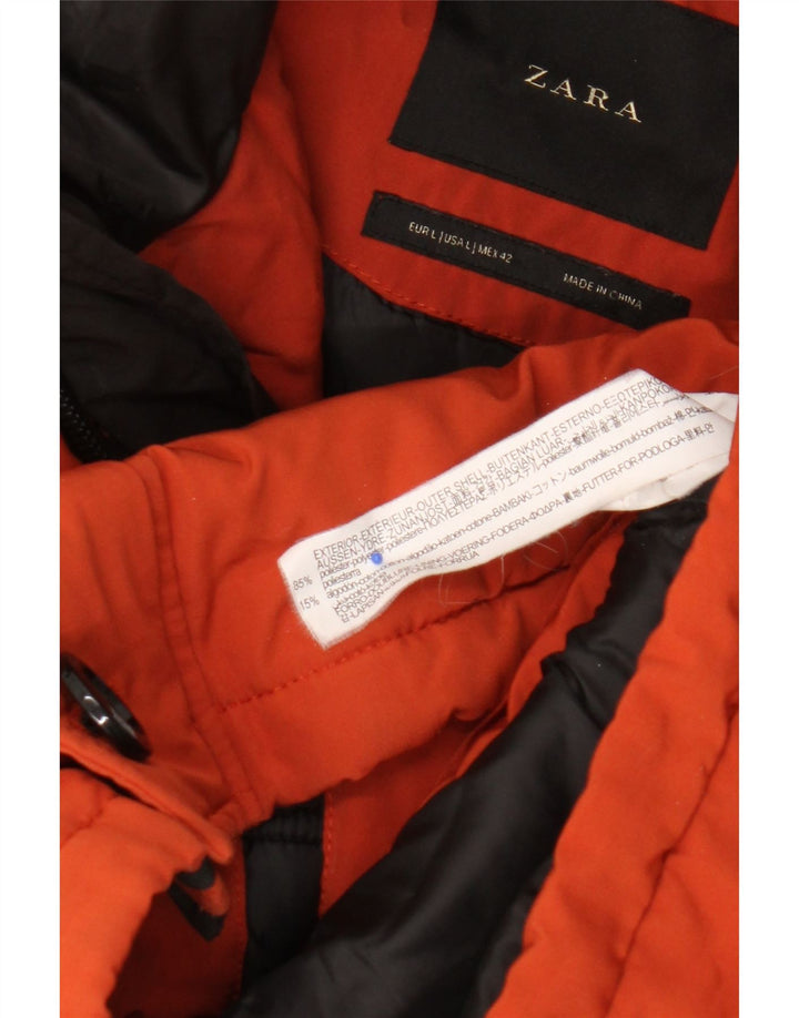 Zara Herre hættepolstret jakke UK 40 Large Orange Polyester