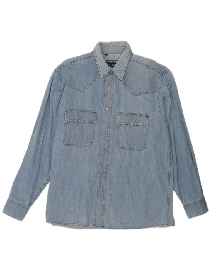 Vintage denimskjorte til mænd, stor blå bomuld