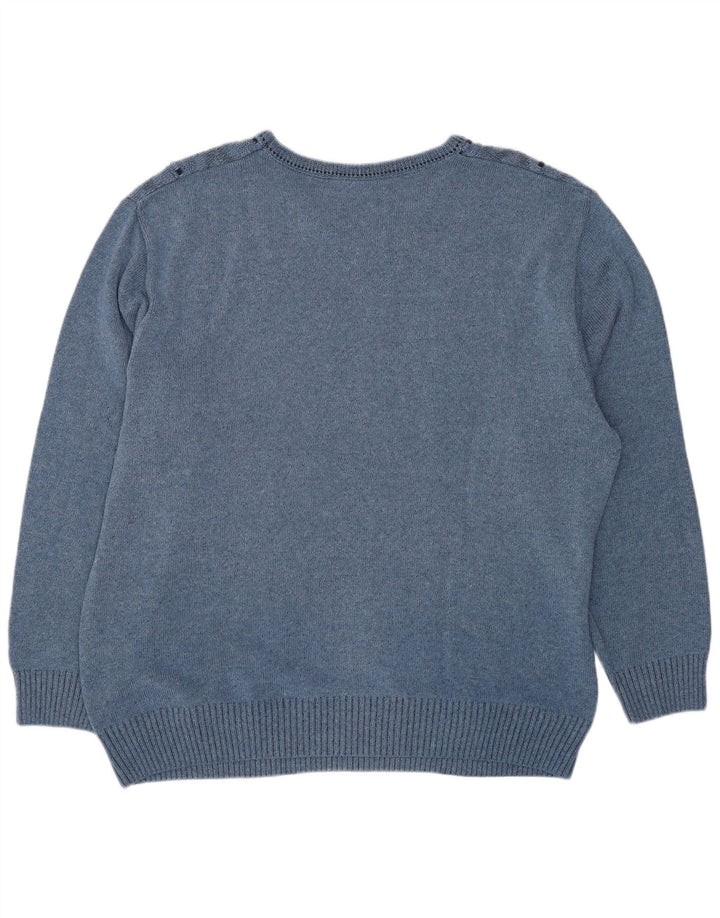 VINTAGE Herre V-hals sweater UK 44 XL Blå geometrisk bomuld