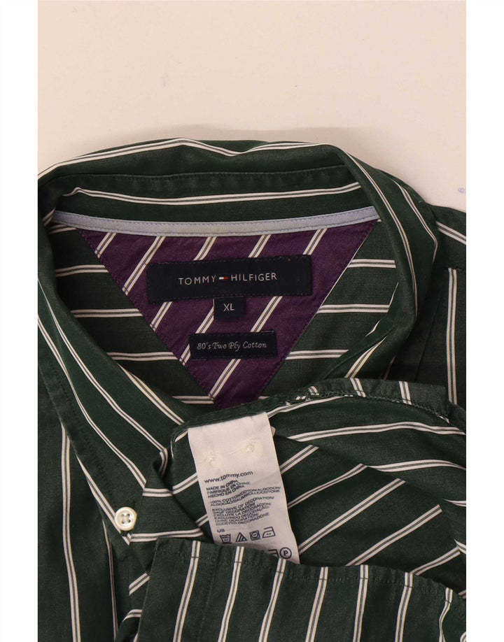Tommy Hilfiger Herreskjorte XL Grøn Stribet Bomuld