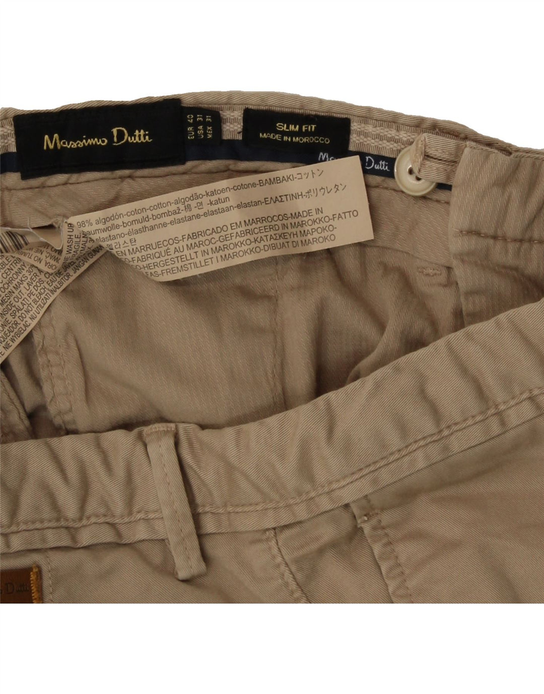 MASSIMO DUTTI Mens Slim Fit Chino Trousers EU 40 Medium W31 L31 Beige Vintage Massimo Dutti and Second-Hand Massimo Dutti from Messina Hembry 