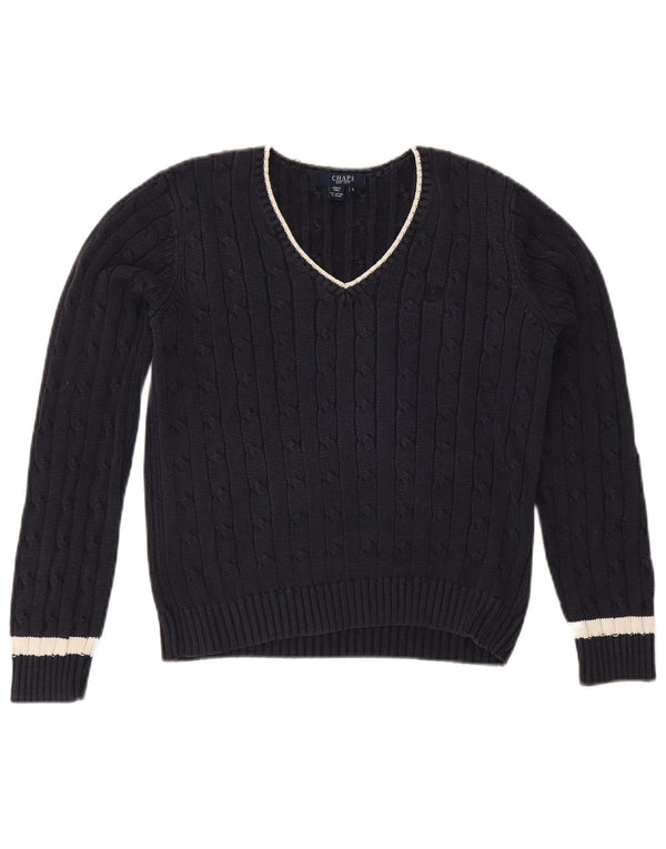 CHAPS Dame Crop V-hals sweater UK 10 Small Navy Blue Bomuld