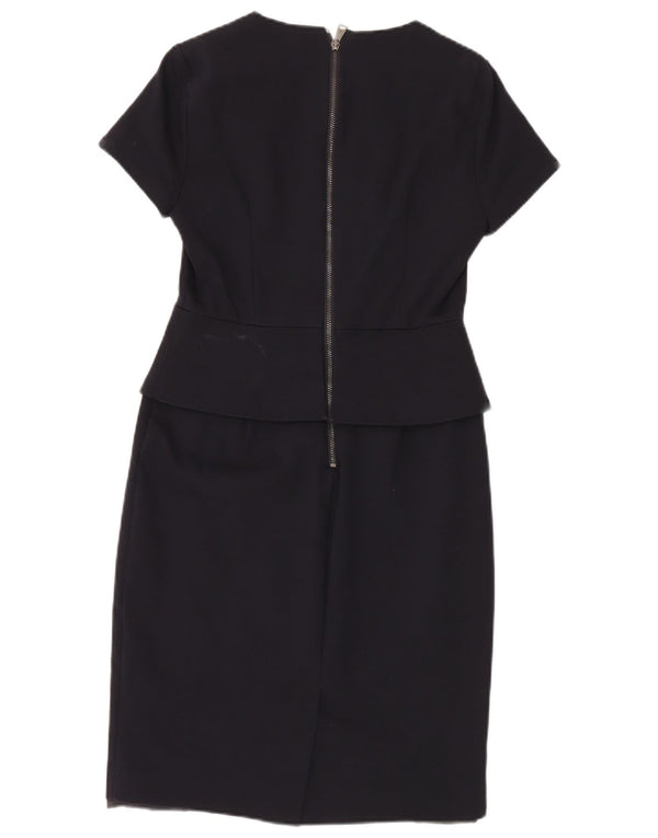 Ted Baker Dame Peplum Kjole Størrelse 2 Lille Marineblå Bomuld