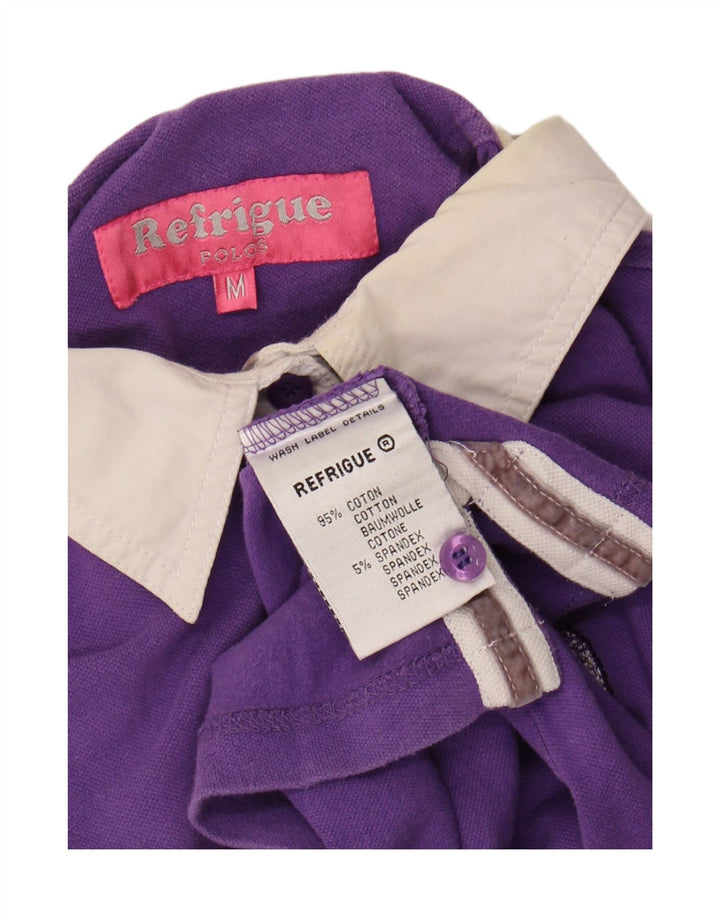 REFRIGUE Womens Graphic Polo Shirt UK 12 Medium Purple Colourblock