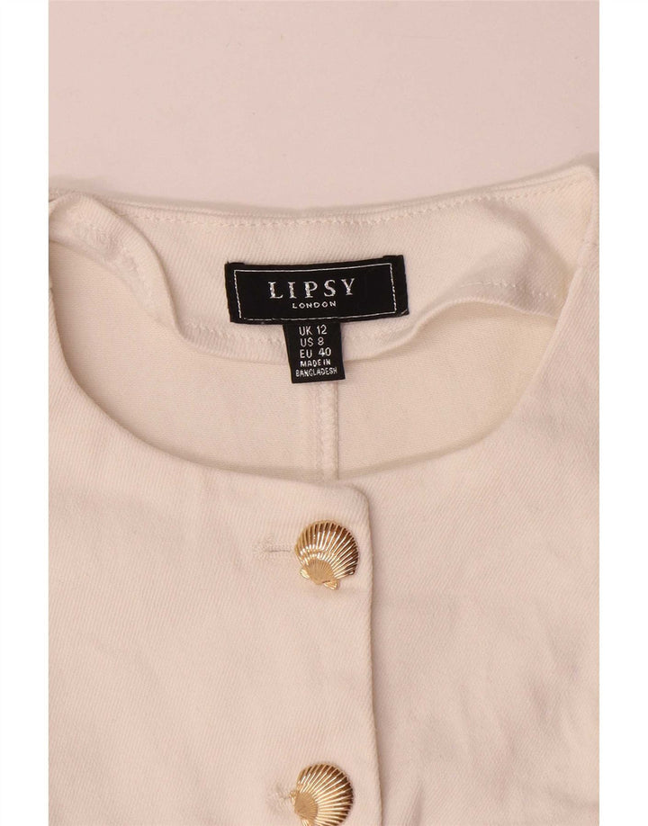 Lipsy Dame Crop 5 Button Blazer Jacket UK 12 Medium White Bomuld