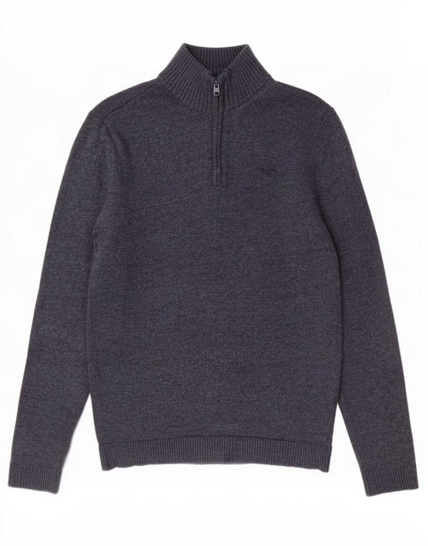 Hollister Herre Zip Neck Jumper Sweater Medium Navy Blue Bomuld