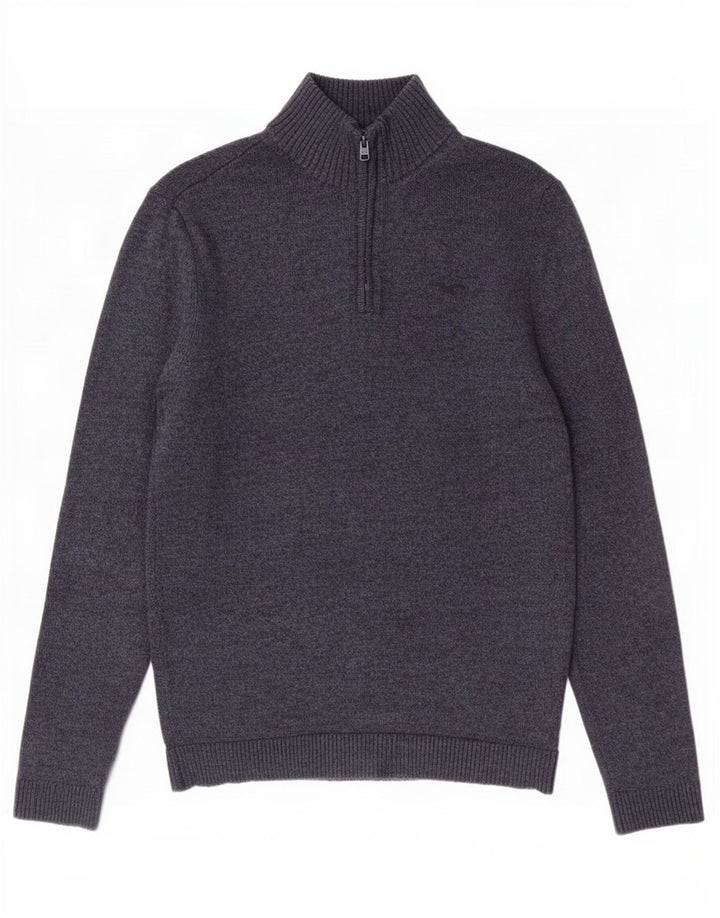 Hollister Herre Zip Neck Jumper Sweater Medium Navy Blue Bomuld