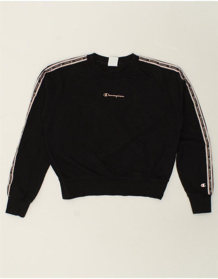 CHAMPION Womens Graphic Sweatshirt Jumper UK 14 Medium Black Vintage Champion and Second-Hand Champion from Messina Hembry 