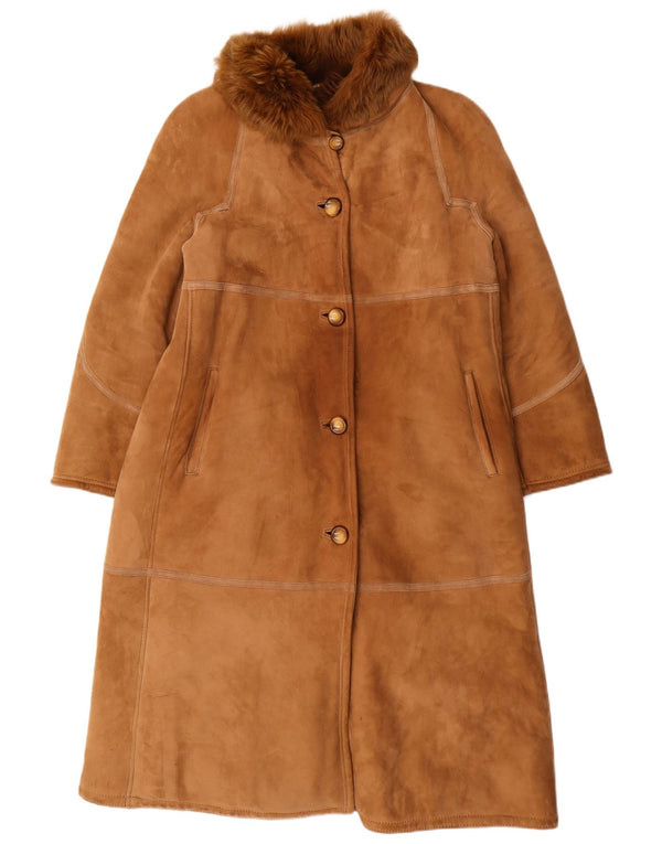 VINTAGE Dame Oversized Shearling Coat IT 44 Medium Brown Shearling