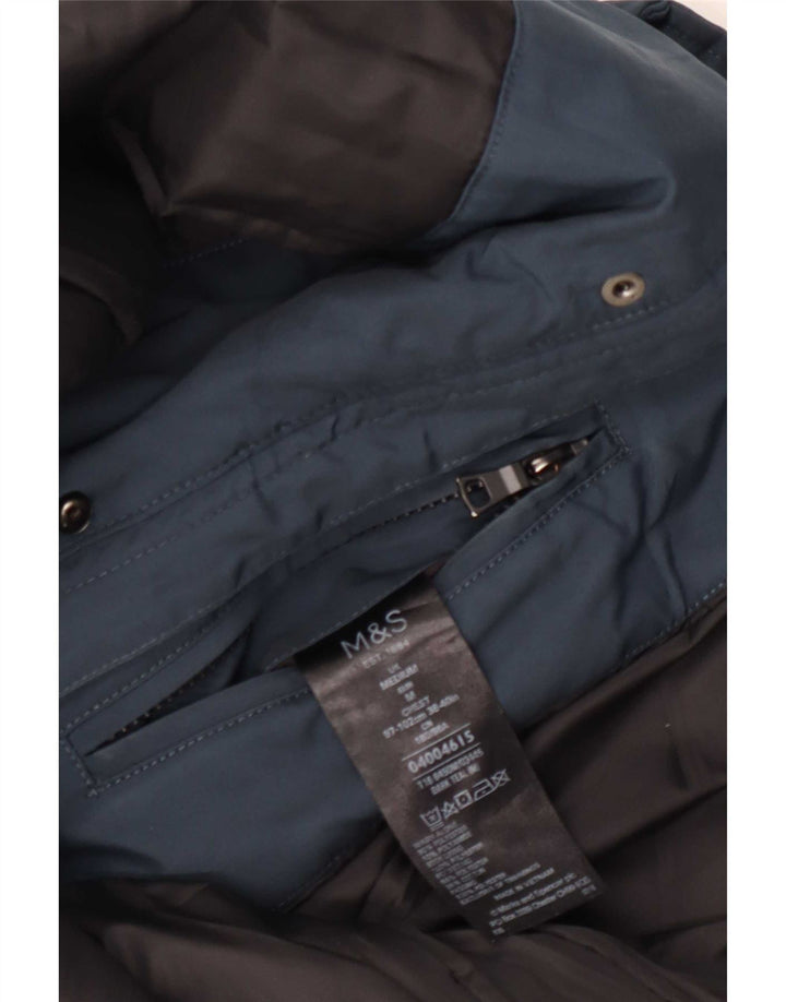 Marks & Spencer Herre Hættevindjakke UK 38 Medium Blue Polyester