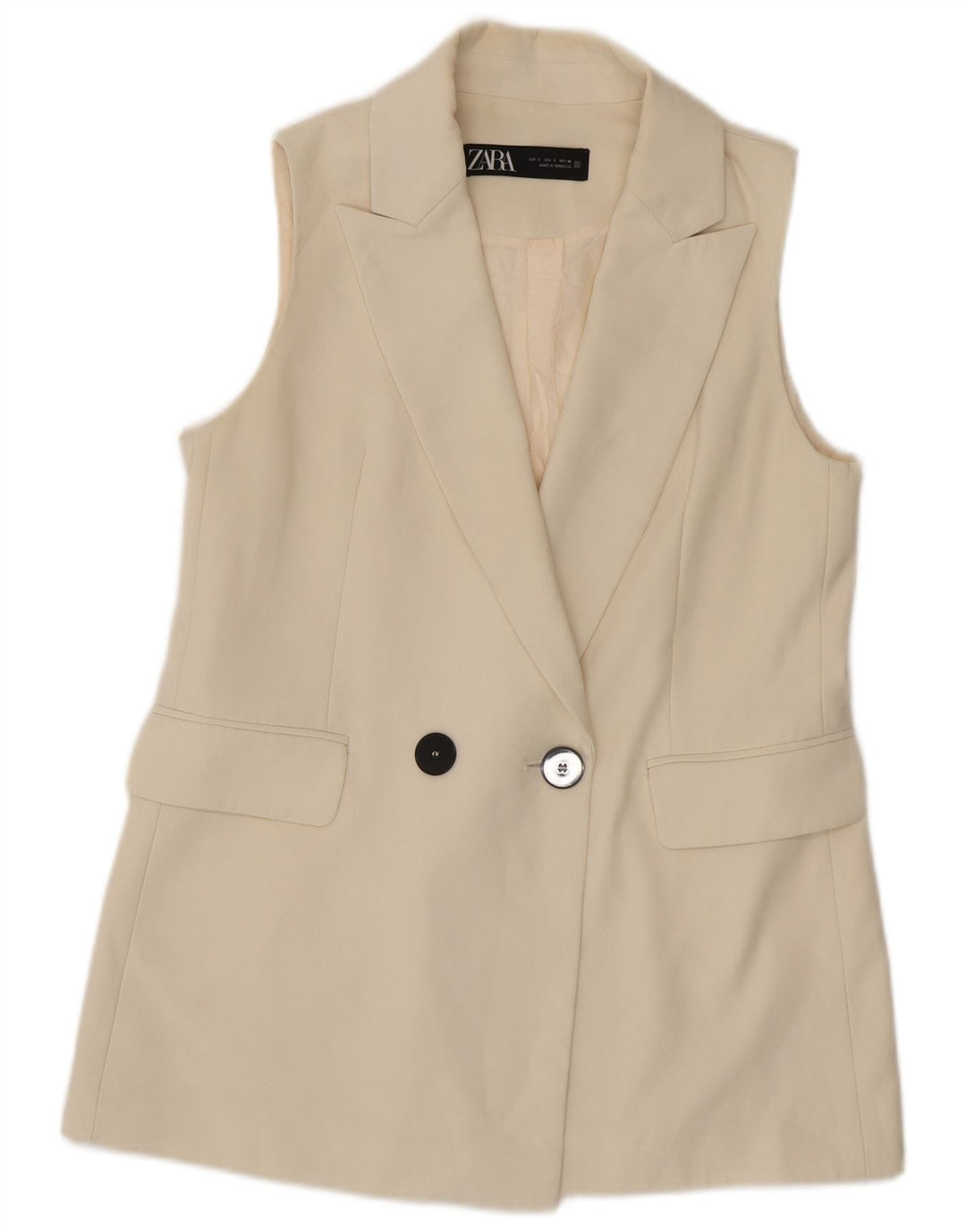 Zara Womens Longline Waistcoat UK 10 Small Off White Polyester