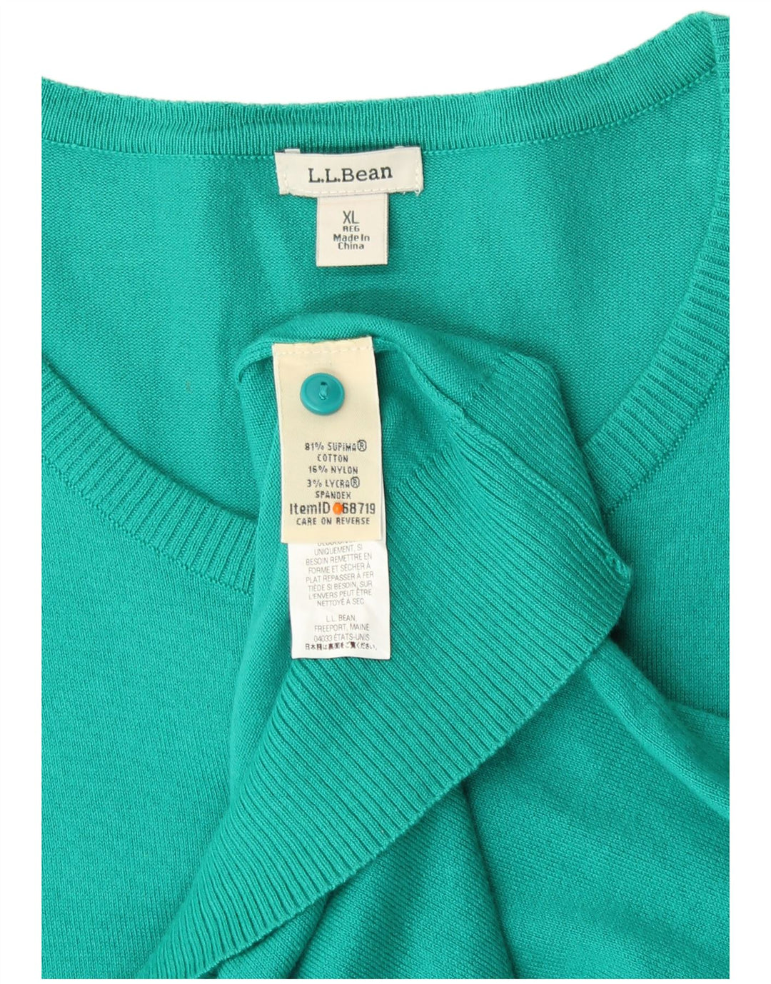 L.L.BEAN Dame cardigan sweater UK 18 XL turkis bomuld