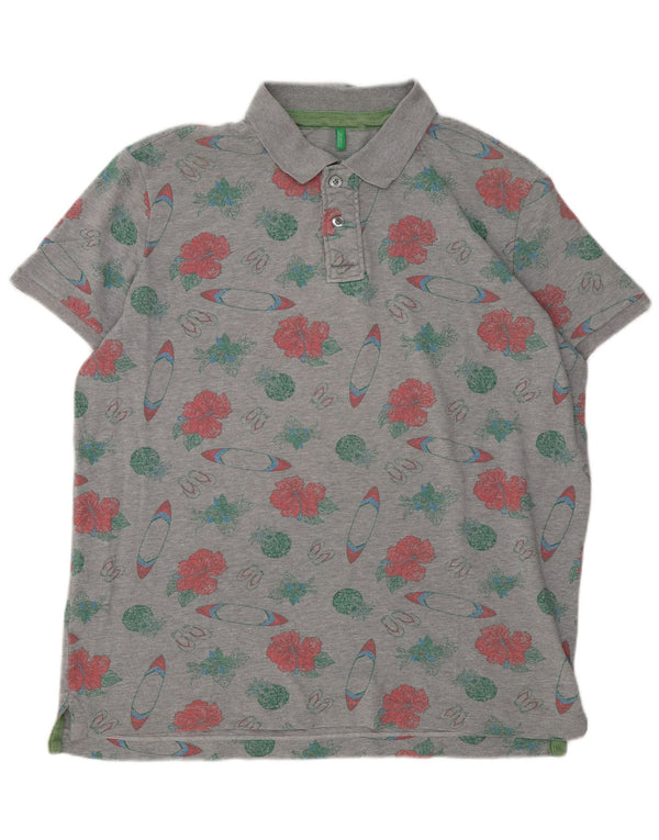 Benetton Herre Regular Fit Polo Shirt XL Grå blomster