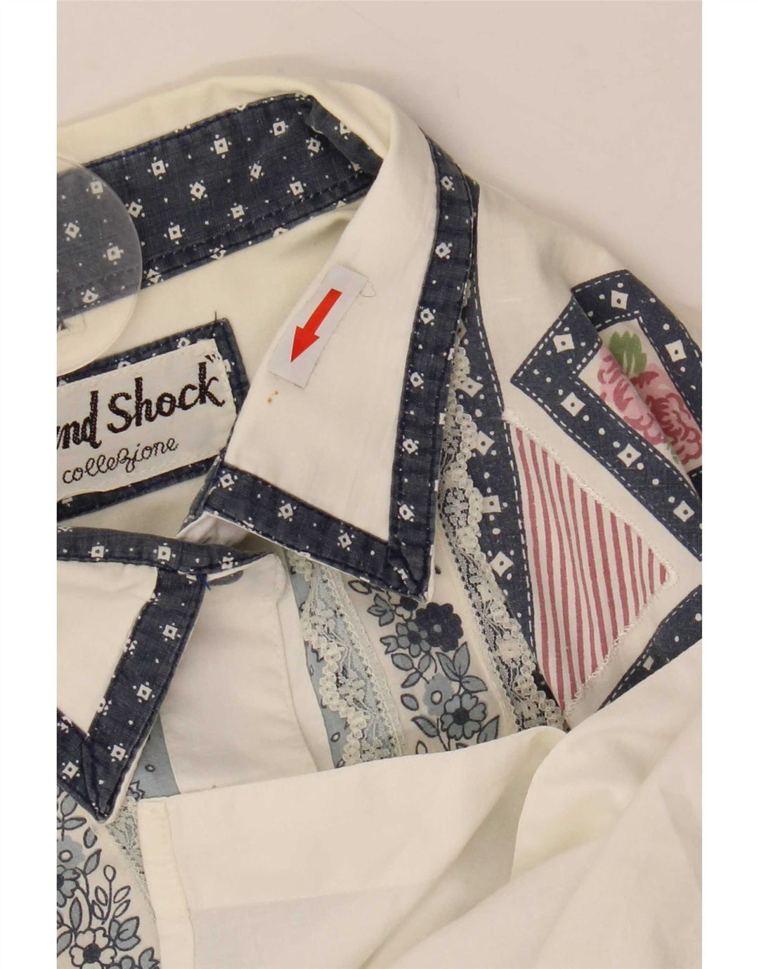 Vintage Dame Oversized skjortebluse UK 14 Medium White Geometrisk Bomuld