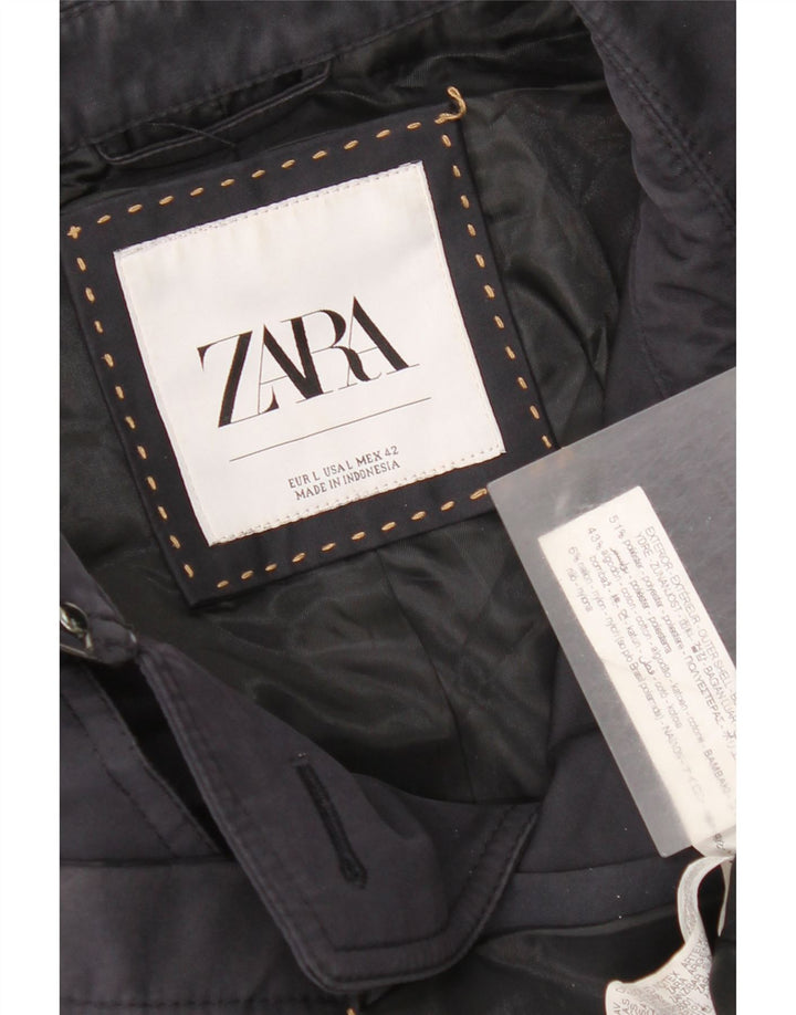 Zara Herre Trench Coat UK 40 Large Navy Blue Polyester