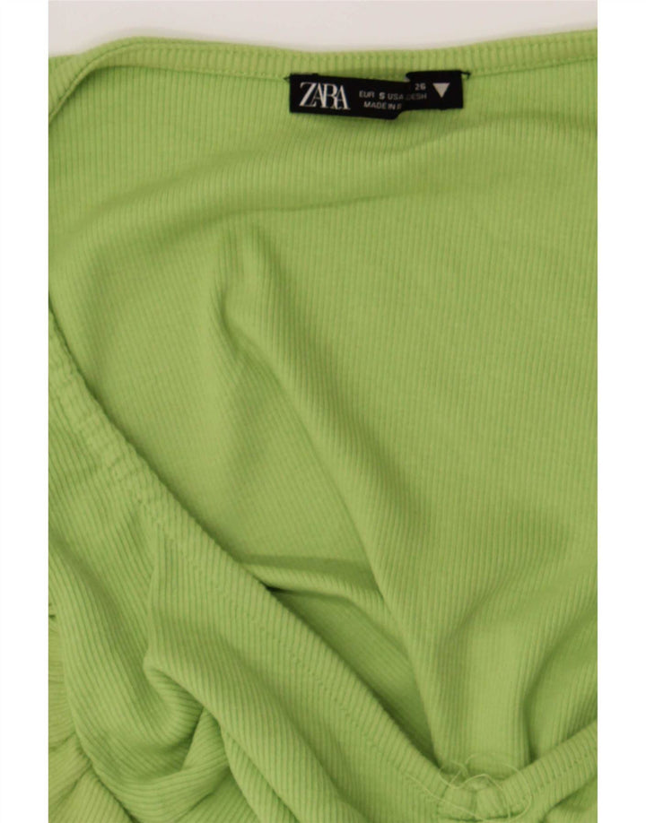 Zara Womens Crop Bluse Top UK 8 Small Green